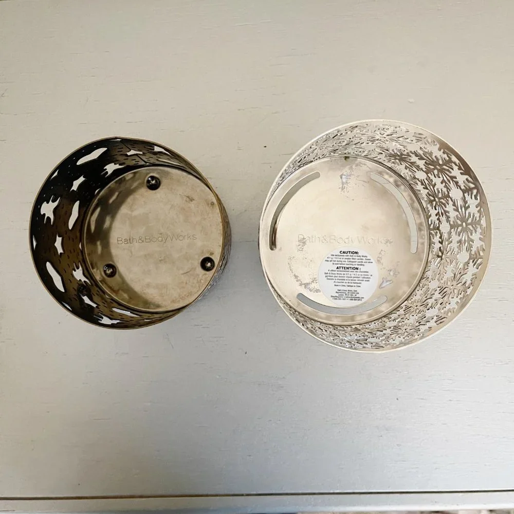Metal 3 Wick Candle Holders Winter Snowflake Christmas Bath & Body Works Set 2